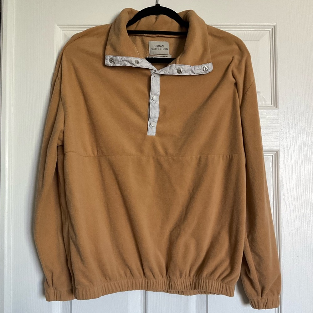Women’s Urban Outfitters Tan Quarter Snap Button Fleece Pullover Size Small
